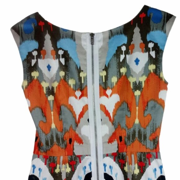 Maggy London Midi Sheath Dress Ikat Print Abstract Art Size 2 Sleeveless Pockets - Picture 7 of 8